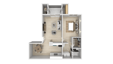 1Bed 1Bath 709sf floor plan