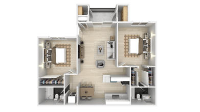 2Bed 2Bath 961sf floor plan
