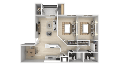 2Bed 2Bath 981sf floor plan