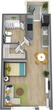 1 BR, 1 BA - 640 SF 144 floor plan
