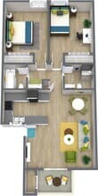 2 BR, 2 BA - 863 SF 228 floor plan