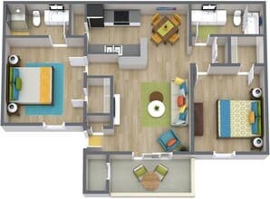 2 BR, 2 BA - 900 SF 229 floor plan