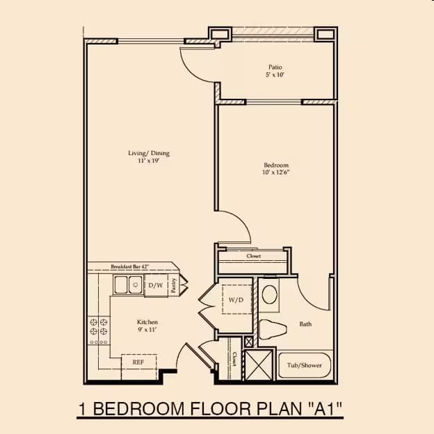 1BR - 1BA 373 floor plan