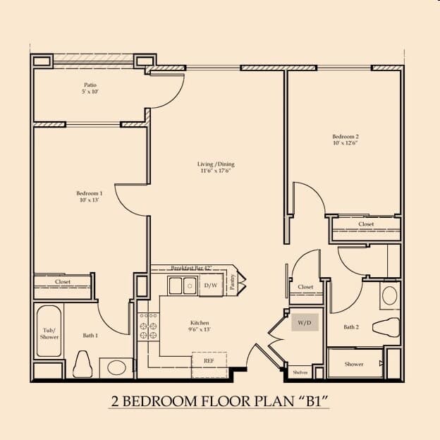 2BR - 2BA 272 floor plan