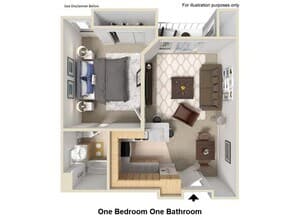 One Bedroom One Bathroom floor plan