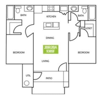 2x2 127 floor plan