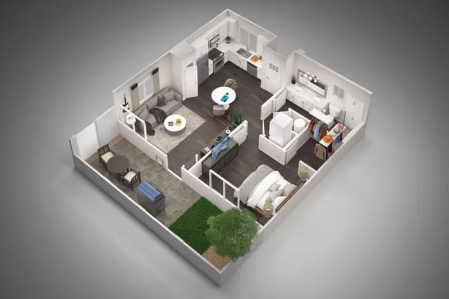 1 Bed, 1 Bath 1108 floor plan