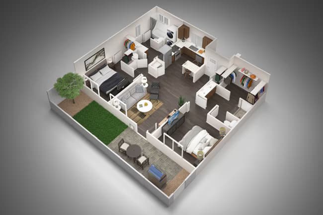 2 Bed, 2 Bath 1017 floor plan