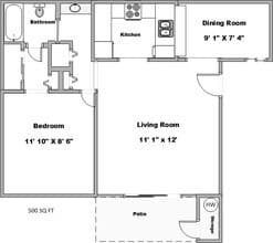 1 Bedroom 225 floor plan