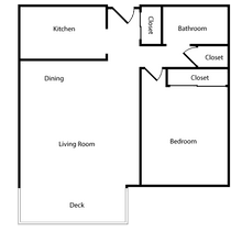 1 Bed, 1 Bath H floor plan