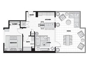 1 Bed - 1 Bath B2 704 floor plan