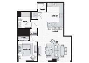 1 Bed - 1 Bath D 101 floor plan
