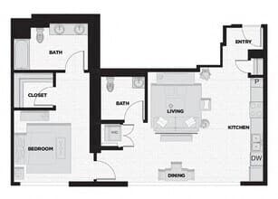 1 Bed - 1.5 Bath R 711 floor plan