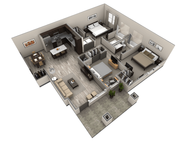 3 BR Grand Courtyard 1053 floor plan