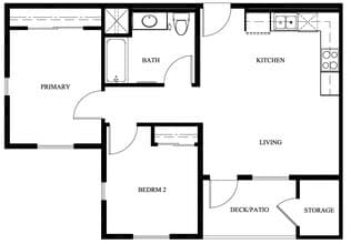 2 Bedroom 1 Bathroom floor plan