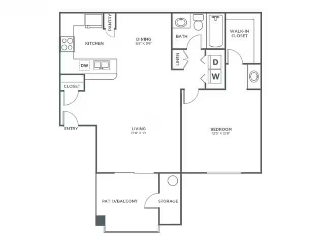 1 Bedroom 1 Bath - Classic 1096-13 floor plan