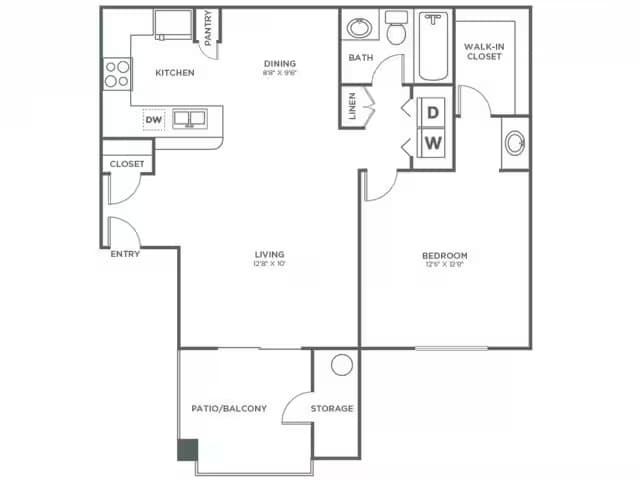 1 Bedroom 1 Bath - Sophisticated 2062-8 floor plan