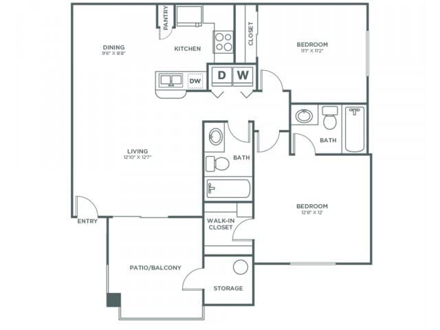 2 Bedroom 2 Bath B - Sophisticated 1022-3 floor plan