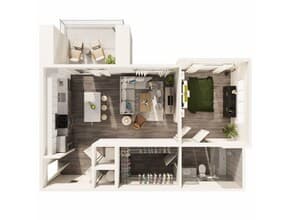 1 Bed, 1 Bath 1007 floor plan