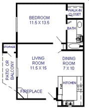 1 BR floor plan