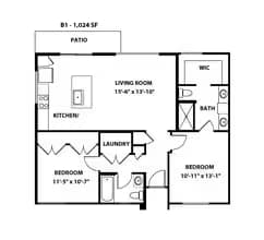2 Bed/2 Bath 1085 floor plan
