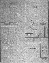 Two Bedroom, One Bath 214 floor plan