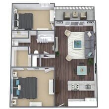 B1: 2 Bed 1 Bath 2041 floor plan