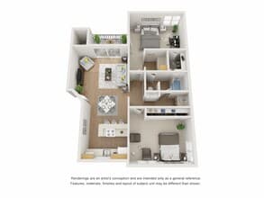 2 Bed 1 Bath 1045 floor plan