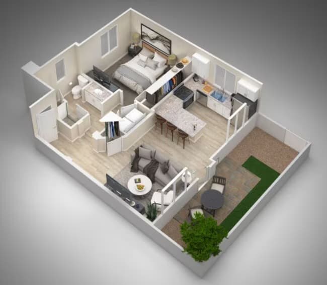 1 Bedroom 1 Bathroom 056 floor plan
