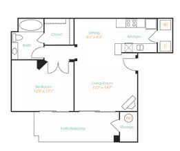1 Bed 1 Bath Renovated 0614 floor plan