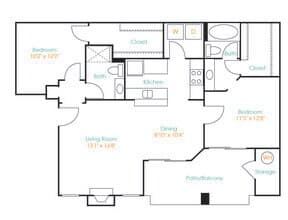 2 Bed 2 Bath A 1927 floor plan