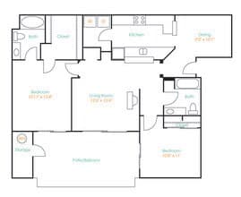 2 Bed 2 Bath B 1822 floor plan