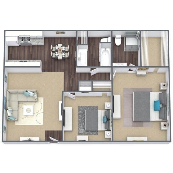 B1: 2 Bed 2 Bath 1058 floor plan
