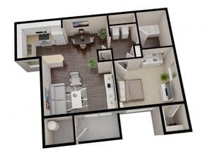 One Bed One Bath 2099 floor plan