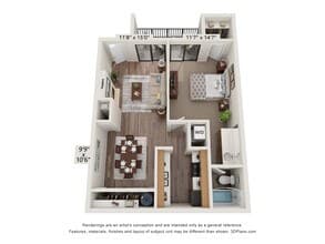 1 Bed 1 Bath 1043 floor plan