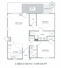 2 Bedroom, 2 Bathroom 4 floor plan