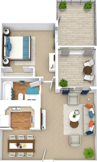 1x1 730sf Avanti Reno 1048 floor plan