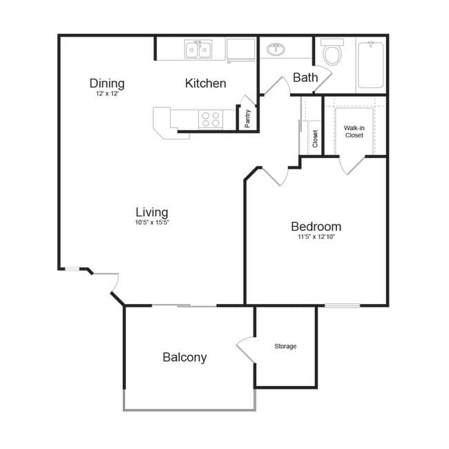 1 Bed 1 Bath B 219 floor plan