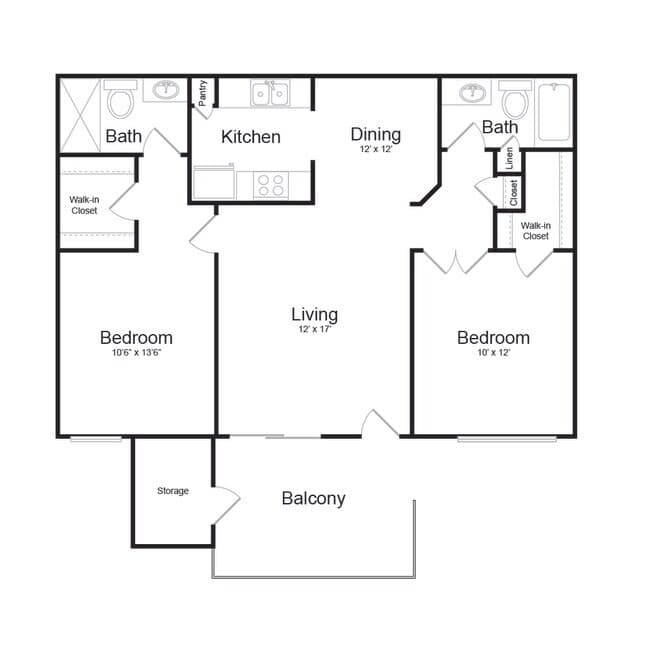 2 Bed 2 Bath 327 floor plan
