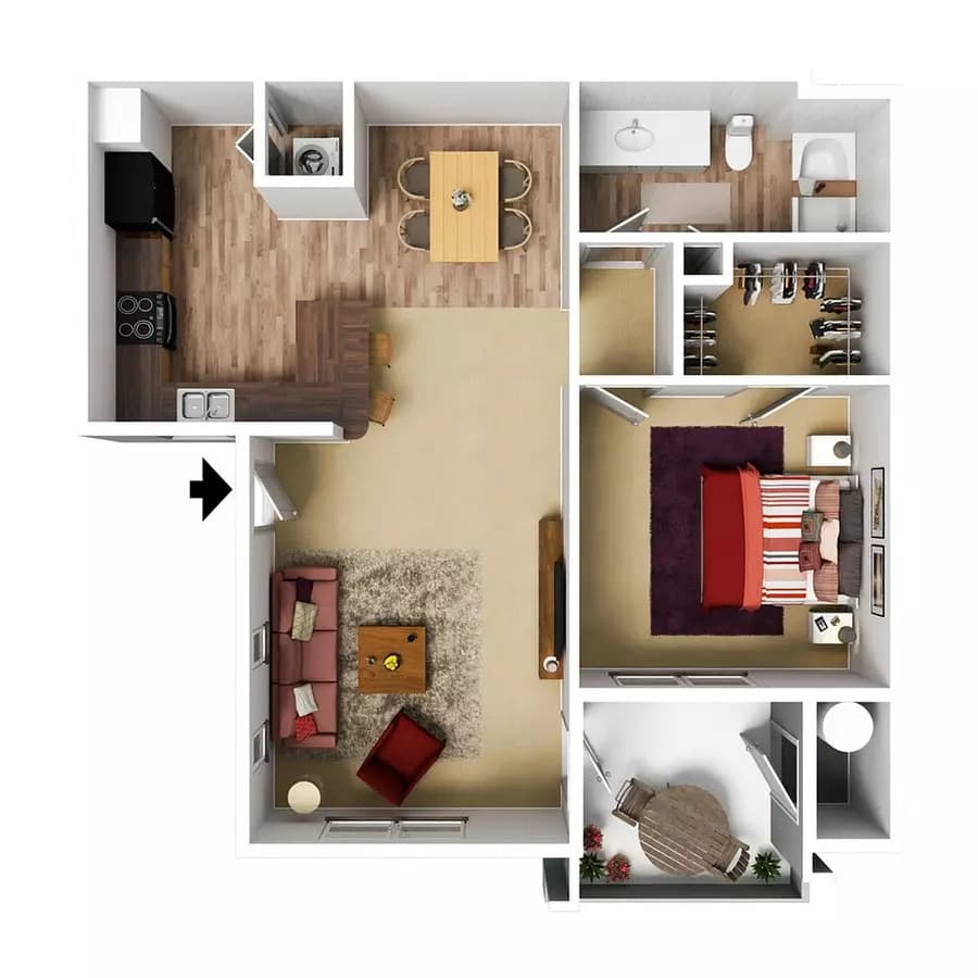 1 Bedroom 1 Bath 2-113 floor plan