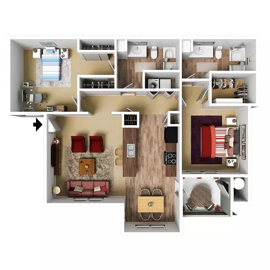 2 Bedroom 2 Bath 14-388 floor plan