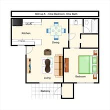 One Bedroom - 1 Bathroom 101 floor plan