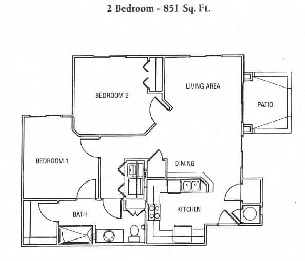 Two Bedroom One Bathroom Casitas 112 floor plan