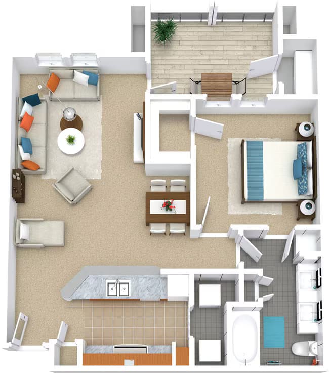 1x1 715sf BH - A3 3047 floor plan