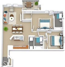 2x2 1020sf BH - B3 1063 floor plan