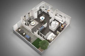 1 Bedroom, 1 Bathroom 132 floor plan
