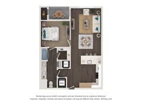 A2 1x1 761-769 SF 434 floor plan