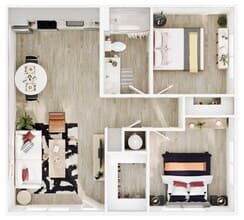 Two Bedroom One Bath 236 floor plan