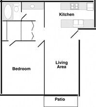 One bedroom, 1 bath 216 floor plan