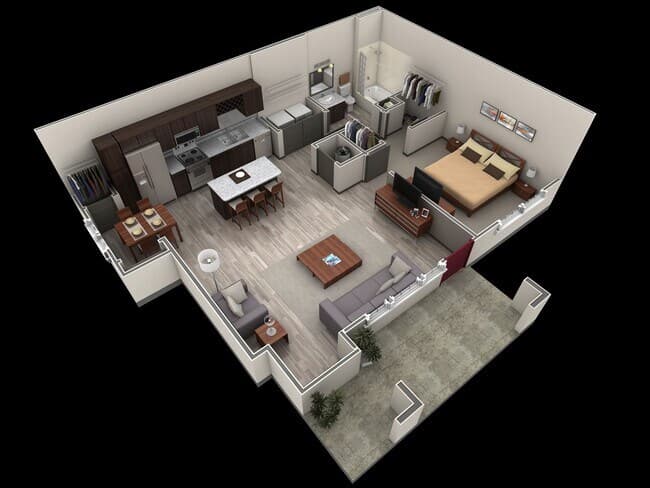 1 BR Grand Courtyard 1040 floor plan